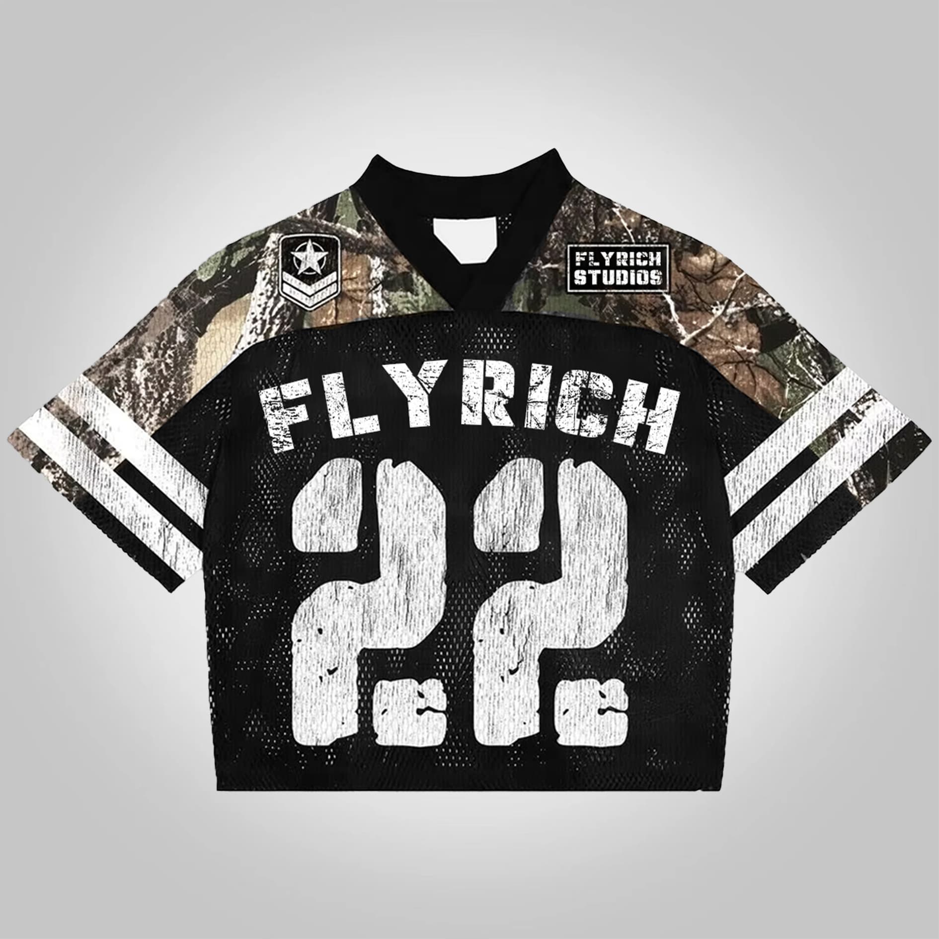 Sopula Vintage Fly Rich No 22 Graphics Blokecore Blokette Football V-Neck T-Shirt - Image 1