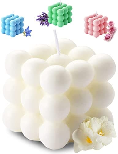Aokala Scented Bubble Cube Candles for Home, Scented, 5.4 oz Soy Wax Aromatherapy Candle, Aesthetic Room Decor Cute Danish Pastel Large Decorative Shaped Candles Gifts - Freesia(White) - Image 1