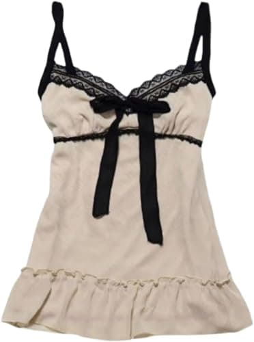 RONICY Lolita Tank Top for Women Kawaii Lace Trim Bow Shirt Cutecore Y2k Summer Clothes Vintage Aesthetic Gothic Streetwear - Image 1