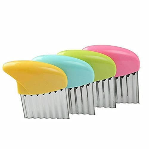 Potato Chipper Stainless Steel Crinkle Slicer Wavy Blade Chips Cutter Kitchen Cooking Tool for Chips French Fries Vegetables Fruits (1 x Random Color Potato Chipper) - Image 1