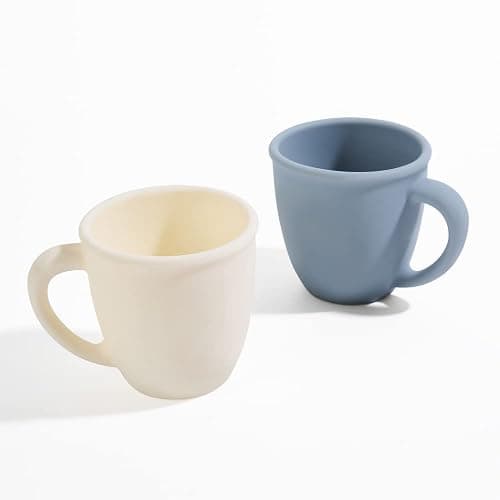 Vemolea 2 Pack Silicone Training Cups for Baby and Kids, Toddler Learning Cups with Handles, BPA Free, Microwave and Dishwasher (White & Grey Blue) - Image 1