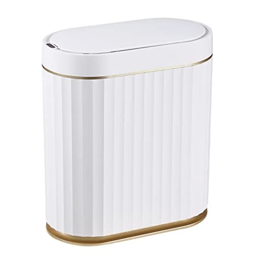 ELPHECO Bathroom Trash Can with Lid 2 Gallon Sensor Garbage Can, Automatic Trash Bin, Motion Sensor Trash Can, IPX5 Waterproof Plastic Wastebasket for Bathroom, Bedroom, Kitchen, Office, White Gold - Image 1