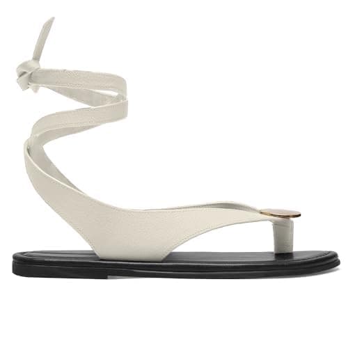 Molozoey Strap Flip Flop Flat Sandals for Women with Metal Circular Ankle Strappy Ladies Fashion Cute Summer Thong Sandals Dressy. - Image 1