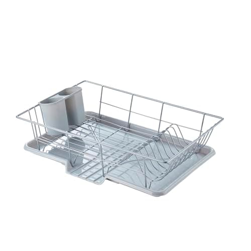 Space-Saving 3-Piece Dish Drainer Rack Set with Cutlery Holder - Maximize Kitchen Countertop Space, Silver - Image 1