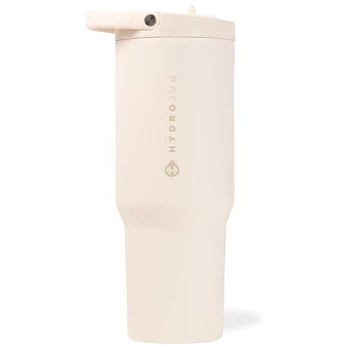 HydroJug Sport - Stainless Steel Tumbler with Straw, Vacuum Insulated, 40oz Leakproof Water Bottle, Ergonomic Design, Reusable, Dishwasher Safe, Rubber Base, Durable for Gym or Outdoors, Cream - Image 1