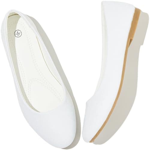 MEFOUND Women's White Jacquard Ballet Flats Shoes Comfortable PU Leather Dress Slip on Shoes Teacher Business Casual (White Embroidery.US9.5) - Image 1