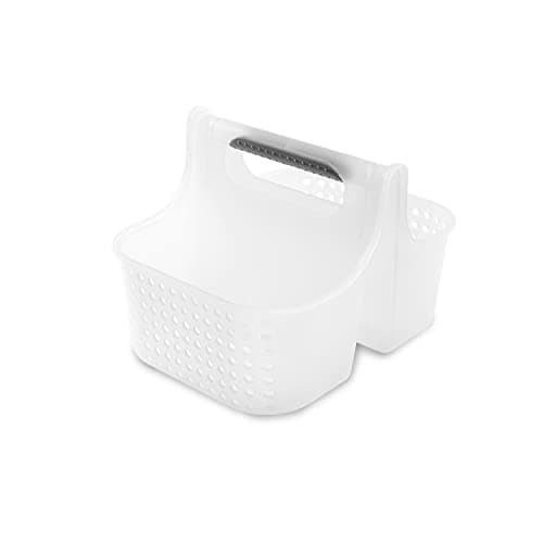 Madesmart 2-Compartment Soft Grip Shower Tote for Bathroom Organization, Plastic Storage Shower Caddy Bucket, Small, Frost - Image 1