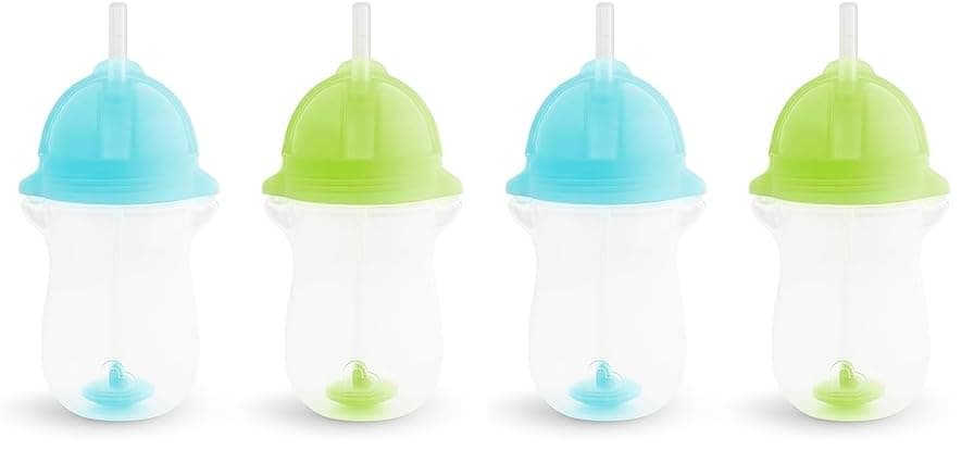 Munchkin Any Angle Weighted Toddler Straw Cups with Click Lock Lid, 10 Ounce, 4 Pack, Blue/Green - Straw Cup - 4 Pack - Blue/Green - Image 1