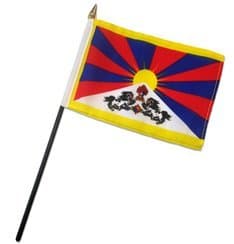 MWS 4x6 inch Tibet Table Desk Flag Mounted on a 10 inch Black Plastic Stick Staff (Super Polyester) Cloth Fabric (Sewn Edges for Durability) 4”x6” 4inch x 6inch - Image 1
