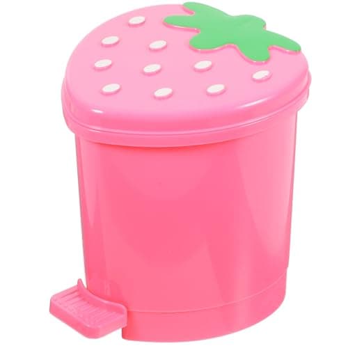 Garneck Mini Strawberry Desktop Trash can with Lid 4.13X3.54In Cute Pink Garbage Bin for Home Office Bedroom Storage and Wastepaper Organizer - Image 1