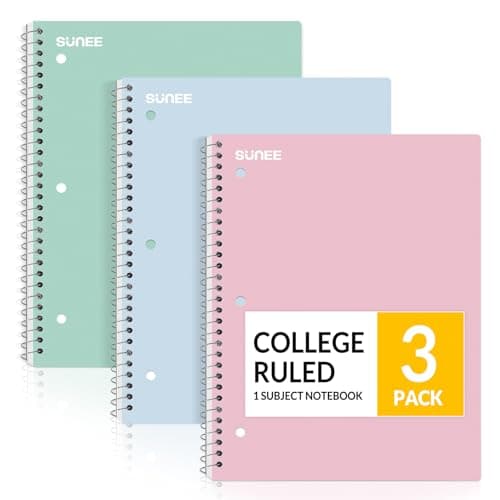 SUNEE Spiral Notebooks, 3 Pack, 1-Subject, College Ruled Paper, 8" x 10-1/2", 70 Sheets per Notebook, Assorted Pastel Colors Spiral Notebooks for School - Image 1