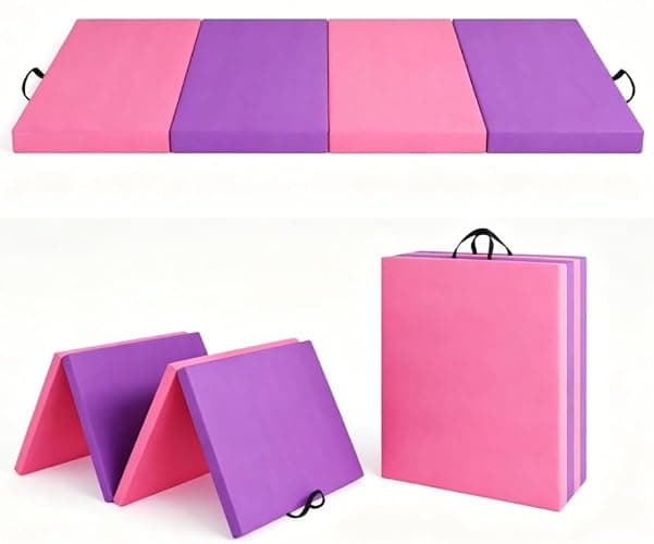 Foldable Gymnastics Mat 6'X2'X2'' PU Leather Tumbling Mat, 4 Folding Exercise Mat with Handles for Home Workout, Aerobics, Kids Gym Training - Image 1