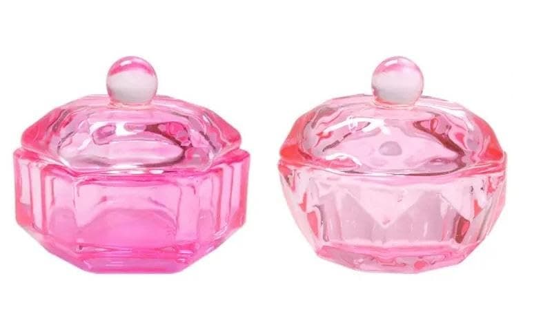 Pluzmecalm 2PCS Pink Glass Nail Art Cups Nail Dipping Jars Nail Dappen Dishes Bowls Nail Powder Holders Nail Liquid Containers with Lid Nail Salon Supplies - Image 1