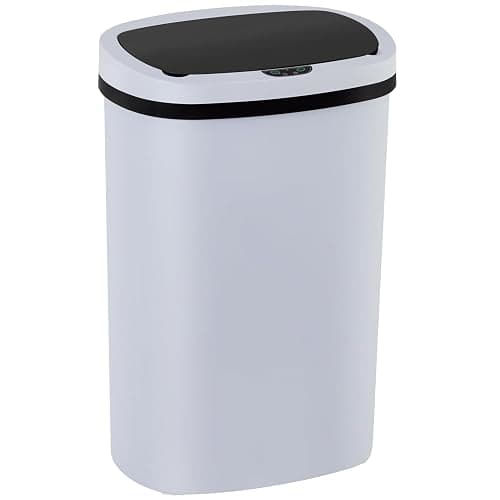 BestOffice | 13 Gallon Plastic Trash Can with Lid | White | Automatic Touchless Garbage Can | Odor Control | Modern Oval Design | Easy to Clean | Fits Any Kitchen, Bathroom, Office or Home - Image 1