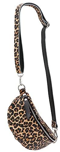 SH Leder ® echt Leder Hüfttasche Damen Herren Unisex Gürteltasche für Festival Reise Bauchtasche kleine Crossbody Bag Frauen Ledertasche 23x12cm AVA G292 - Leopard Print - Image 1