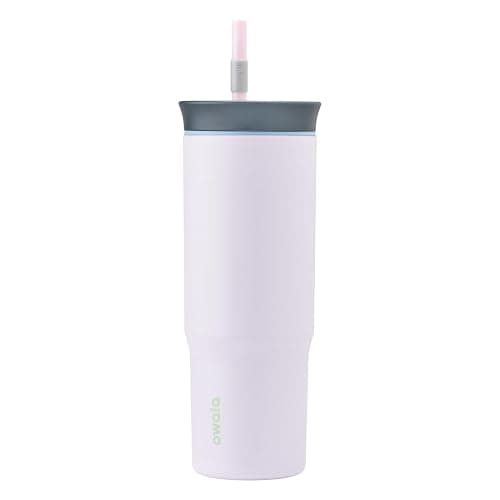 Owala Stainless Steel Triple Layer Insulated Travel Tumbler with Spill Resistant Lid and Straw, BPA Free, 24 oz, Grey/Purple (Bunny Hop) - Image 1