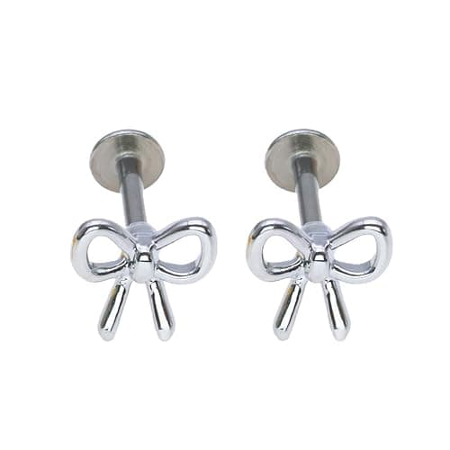 Zynova 16G Bowknot Cartilage Stud Earrings for Women Simple Stainless Steel Bow Flat Back Studs Earrings Labret Lip Rings Cartilage Piercing Jewelry - Image 1