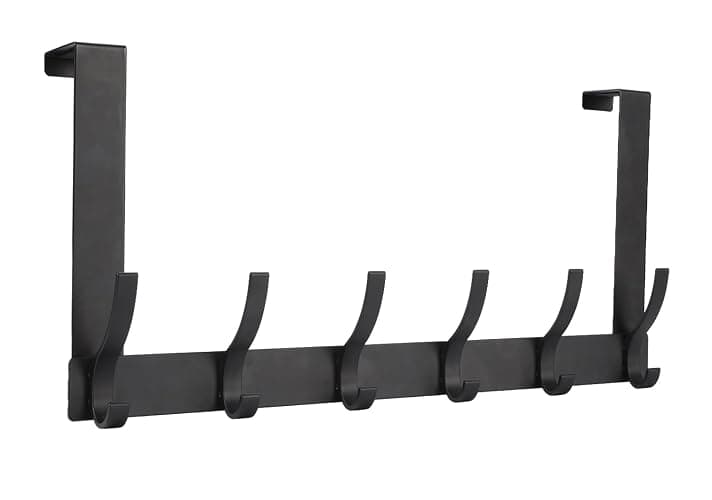 Optish Over The Door Hooks, Door Hanger Hooks for Hanging, Over The Doors Towel Racks for Bathroom with 12 Coat Hook, Coat Rack Dorm Essentials Bathroom Accessories(1 Pack, Black) - Image 1