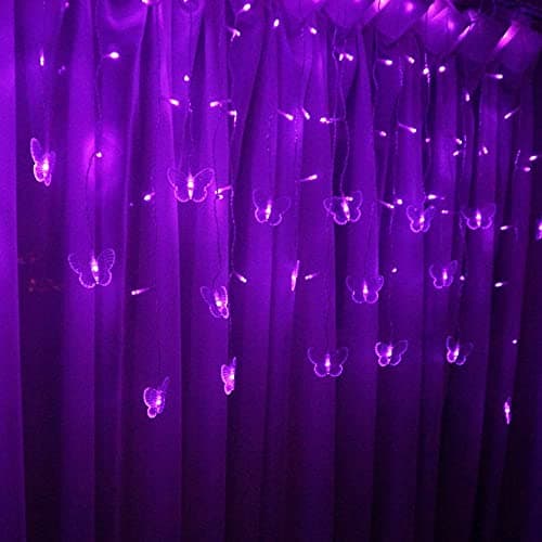 Butterfly Curtain Fairy Lights USB Plug in, 8 Modes 96 LED 11.5FT Firefly Window Twinkle Timer String Lights with Remote for Bedroom Patio Christmas Wedding Party Decoration (Purple) - Image 1