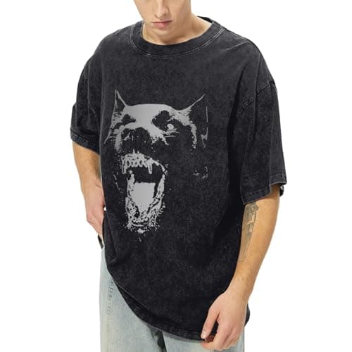 Oversized Graphic Tees Vintage Shirt Men Baggy Y2k Cotton Acid Wash T Shirts Harajuku Streetwear Grunge Aesthetic Top - Image 1