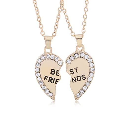 MenYiYDS 2 Pcs BFF Necklaces Friendship Necklace Best Friends Girls Necklace Alloy and Rhinestone Decorated for Girls Birthday Gifts Pendant Chain Gifts (Golden) - Image 1
