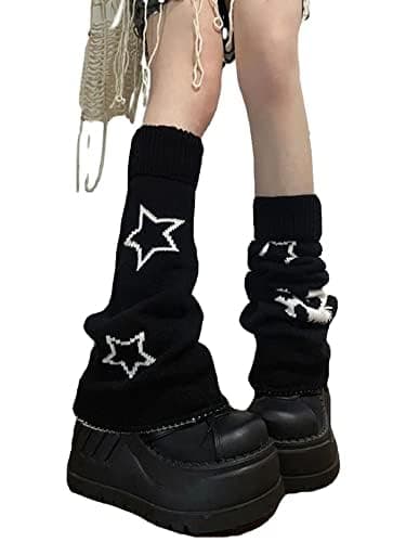 heyheyshine Women Striped Leg Warmers Y2K Kawaii Star Goth Harajuku Cute Japanese Knit Leg Cover Stockings - Image 1