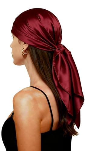 Bomabaolo Headscarf for Women๏ผSquare Silk-Like Headscarf,Breathable Fashion Bandana,Multiple Colors, Silk Red - Image 1
