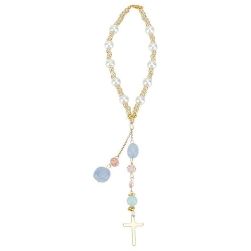 DELORIGIN Natural Jade Cross Car Hanging Ornament Rearview Mirror Accessories Glass Beaded Charms With Pearl Car Hanging Accessories Suncatcher for Car Rear View Mirror Window Balcony Keychain Decor - Image 1