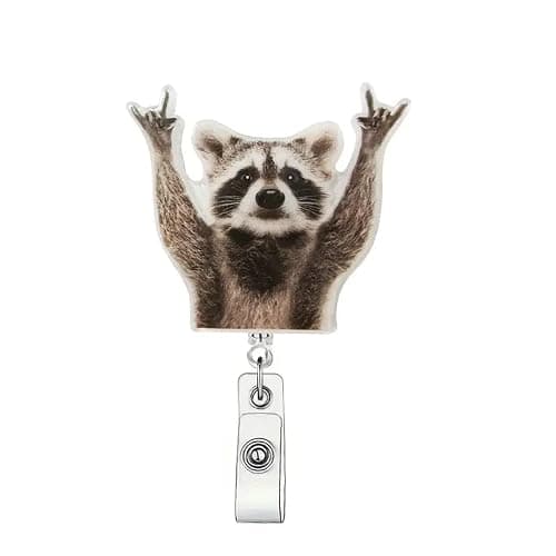 Funny Raccoon Badge Reel Retractable Acrylic Alligator Badge Clip Cute Badge Reel Holder Nurse Doctor Name Tag Badge Clip for Nurse Doctor Office Worker ID Card Decor - Style 08 - Image 1