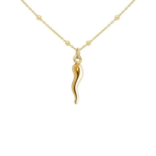 FRONAY 14k Gold Plated Sterling Silver Italian Horn Necklace for Women | Good Luck Cornicello Pendant | Made in Italy - Image 1