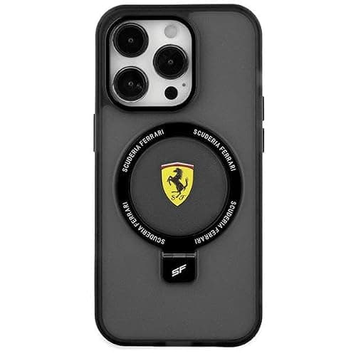 CG MOBILE Ferrari FEHMP15SUSCAK Coque pour iPhone 15 6,1" Noir Coque rigide avec anneau support Collection 2023 - Image 1