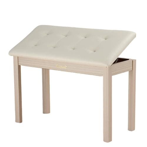 Sanpuli Solid Wood Duet Piano Bench with Storage, Piano Stool and Padded Cushion, Keyboard Bench with Bookcase, Piano Chair and Piano Seat with High-Density Sponges. - Image 1