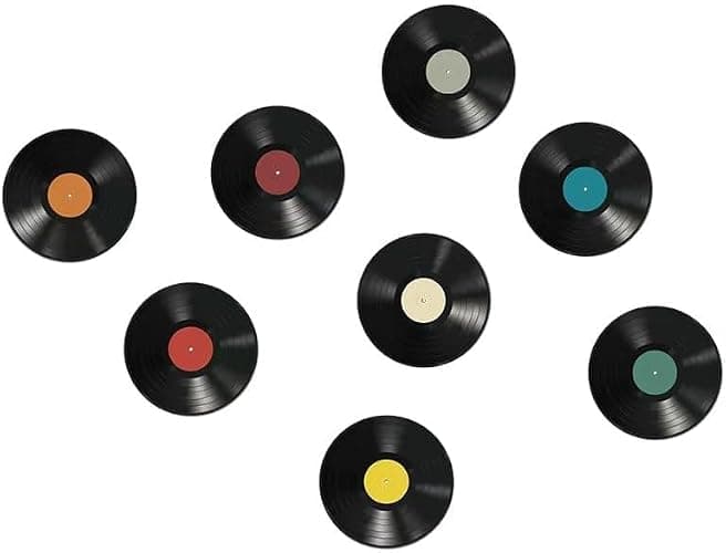 8Pcs 9in Colorful Vinyl Records Decor Wall Stickers, Album Cover Posters Vintage Record Stickers, Vintage Aesthetic 70s80s90s Rock & Roll Music Room Decor for Home Bedroom Wall Music Party Decoration - Image 1