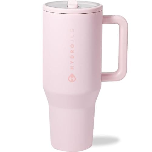 HydroJug Traveler - 40 oz Water Bottle with Handle & Flip Straw - Fits in Cup Holder, Leak Resistant Tumbler-Reusable Insulated Stainless Steel & Rubber Base - Gifts for Women & Men, Pink Sand - Image 1