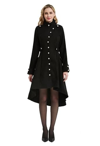 QZUnique Long Trench Pea Coat for Women - Wool Winter Trench Coat Goth Lapel Peacoat Outwear Thick Hood Pea Jacket Trenchcoat - Image 1