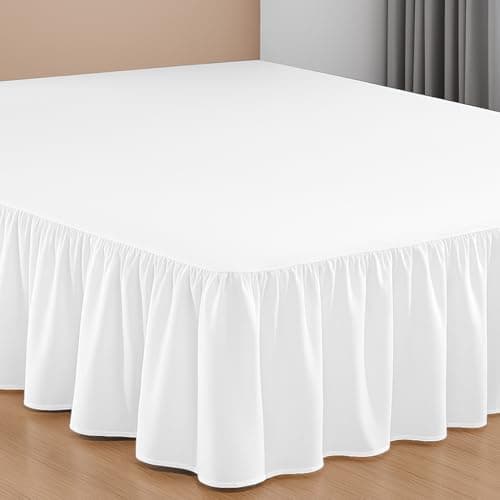 SGI bedding 20 Inch Drop Ruffled Bed Skirt Queen Size - Classic Gathered Styling, Platform Style Dust Ruffle with Secure Fit, Split Corners, Wrinkle-Resistant Microfiber - White - Image 1