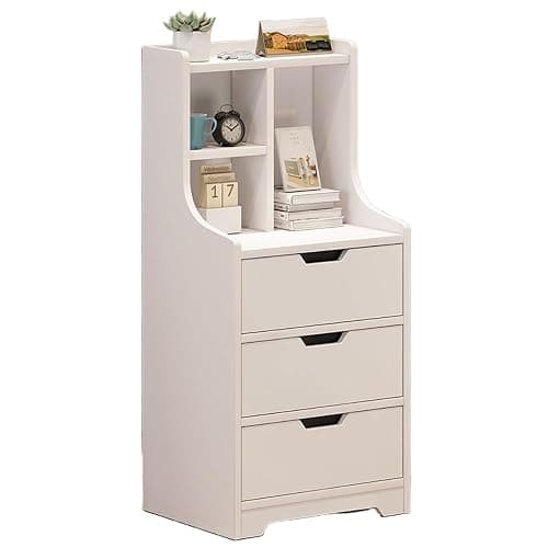 Nightstand with 3 Drawers, 33.4 in Tall Storage Night Stand with Hutch, Nightstands Bedside Table with Drawers & Storage Shelf, 3 Drawer Dresser, Small Bed Side End Tables for Bedroom, Living Room - Image 1