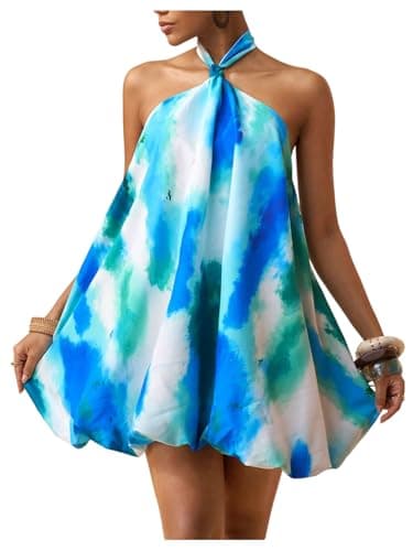 Milumia Women's Tie Dye Halter Bubble Dress Backless Sleeveless A Line Flowy Mini Dresses Multicolor Small - Image 1