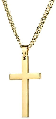 RIVETING JEWELRY 18K Gold Chain Style Cross Pendant Necklace Solid Clasp for Men,Women,Thin for Charms Miami Cuban Link Diamond Cut - Image 1