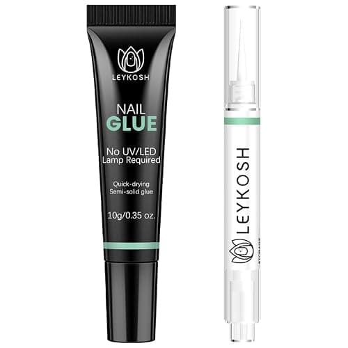 Nail Glue for Press Ons 10g & 5ml 2 in 1 Remover Pen Set, Quick Drying Semi Solid Glue on Nails No Lamp Needed Long Lasting 28+ Days, Gentle Removal Fake Acrylic Nail Tips Not for Gel Polish Base Coat - Image 1