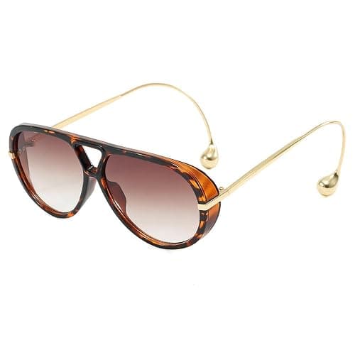 2025Designer Oversized Aviator Sunglasses for Women with Double Bridge and Earrings(Includes Pouch & Cloth) - Image 1