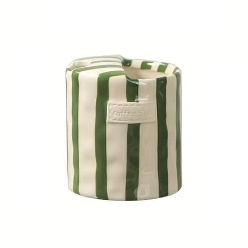 Retro Striped Hand-Painted Ceramic Mark Hand-Held Cup Heat-Resistant Non-Slip Double-Enjoy Cup for Milk Coffee Juice Latte Hot Cold Drinks Valentine's Day Mother's Day Christmas Gift Drinkware (Green) - Image 1