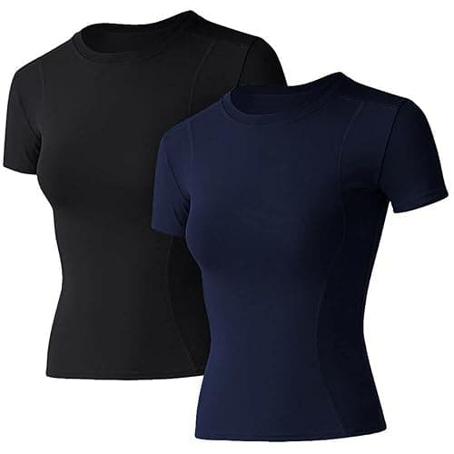 Loovoo Women Workout Shirts 1/2/3 Pack Athletic Compression Tee Dry Fit Yoga Gym Basic Tops - Small - A1_2 Pack_black&dark Blue_short Sleeve - Image 1