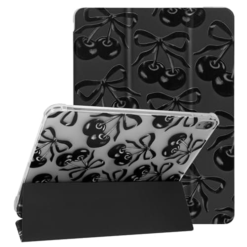 Lovmooful Compatible for iPad 11th 11-Inch A16 (2025),iPad 10 (10.9-Inch,2022 Model,10th Generation) Case with Pencil Holder Cute Bowknot Cherry Soft TPU Trifold Stand Protective-Black Bow - Image 1