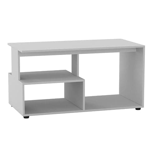 URBNLIVING 80cm Wooden White Side Coffee Table With Storage Shelves 32 inch max TV size Modern Console Stand Media Entertainment Center for Living Room Bedroom Office - Image 1
