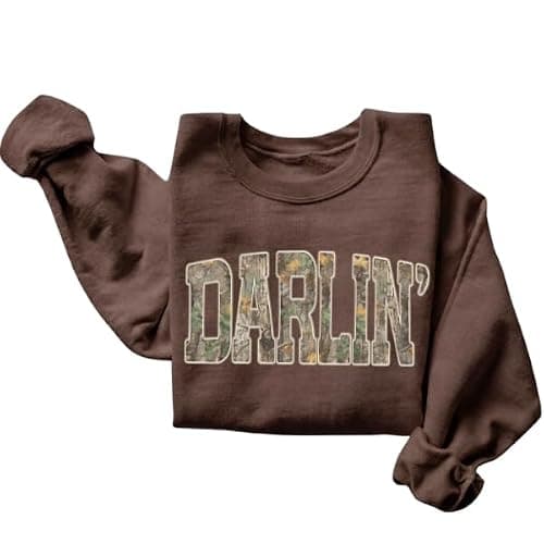 FITIN Unisex Darlin’ Camo Sweatshirt for Women – Western Country Graphic Crewneck Camouflage Southern Pullover - Image 1