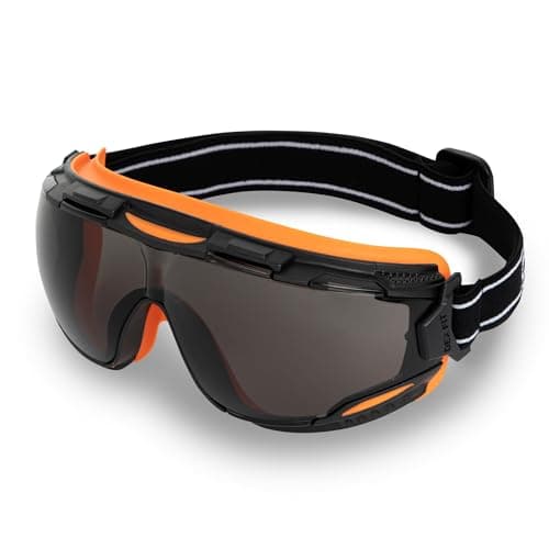 DEX FIT Safety Goggles SG220, Wide-Vision Lab & Chemical Splash Eye Protection, Anti-Fog & Scratch Resistant, Soft Seal, Z87.1 Approved; Black/Orange, Smoke Tinted Lens, 19mm Strap, 1 PC - Image 1