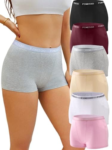 FINETOO Womens Cotton Boy Shorts Underwear Full Coverage Soft Boxer Briefs High Waisted Panties for Lady Girls 6 Pack(M) - Image 1