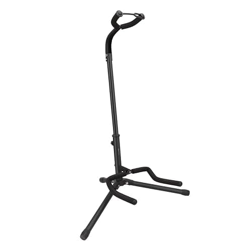 Amazon Basics Height Adjustable Foldable Guitar Stand with Secure Support, Padded Non-Slip Floor Stand for Acoustic, Electric, Bass and Banjos, Portable Display Stand, Black - Image 1