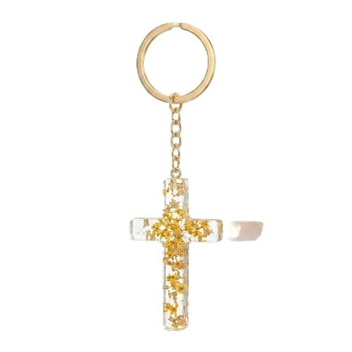 JOULOTE Cross Keychain – Christianity Keychains Bag Charms for Women with Yellow Dried Flowers and Gold Buckle, Religion Key Chains Gifts for Christianity Lovers - Image 1
